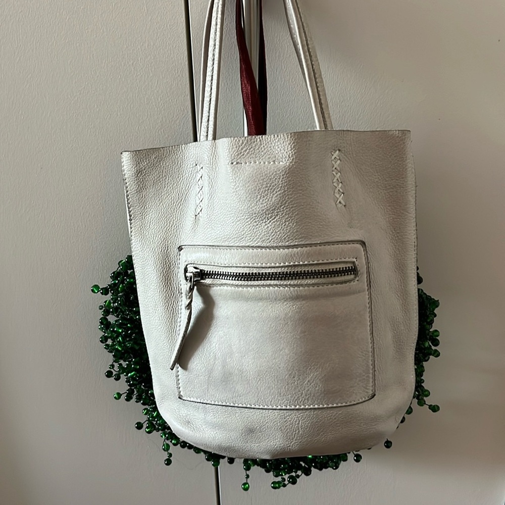 Free People Cream Tote Bag with Front Pocket